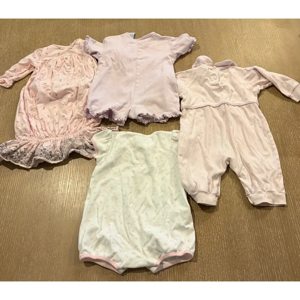Baby Girls Pink Romper Outfit Lot Ralph Lauren Little English Miniwear 12M 4PC